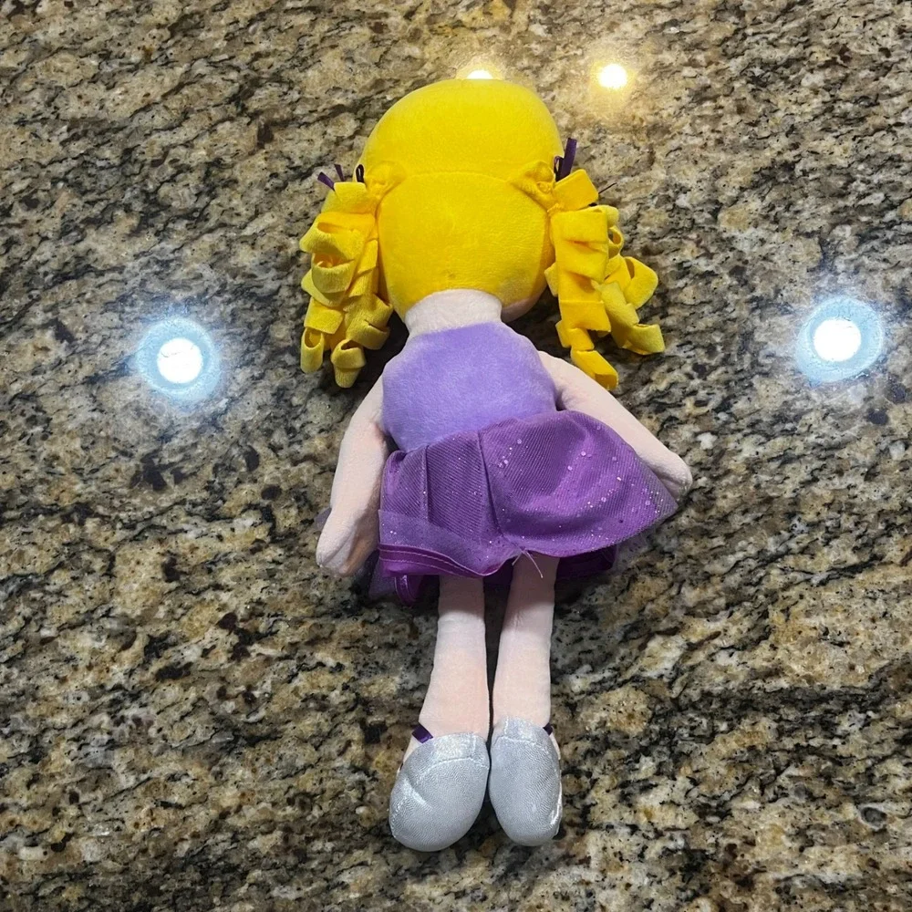 Walgreen Co Plush Ballerina Doll Yellow Ringlet Hair Purple Tutu Silver Slippers